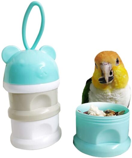 QBLEEV Portable Bird Feeder Cups, Parrot Water Food Treat Box, Bird Food Storage Container, Travel Cage Carrier Backpack Accessories