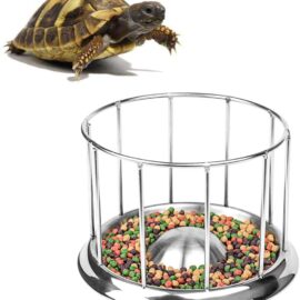 Wontee Tortoise Food Water Dish Feeder Bowl Stainless Steel Tray Dispenser for Lizard Turtle Chameleon Reptiles