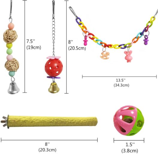 E-KOMG 13 Packs Bird Swing Toys,Parrot Chewing Hanging Perches with Bell,Pet Birds Cage Toys Suitable for Small Parakeets,Love Birds,Cockatiels,Macaws,Finches