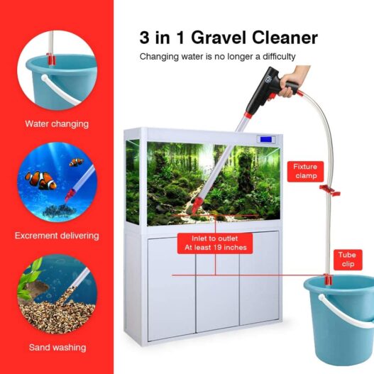 Aquarium Gravel Cleaner Fish Tank Siphon Vacuum for Water Changer Sand Cleaning Kit Tools with Air-Pressing Button and Water Hose Controller Clamp- BPA Free