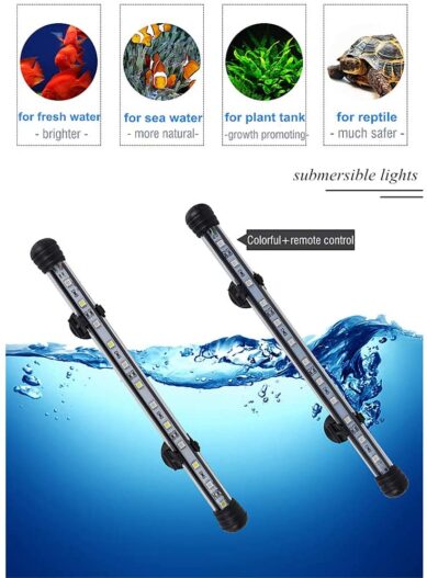 MQ 8-20 in Submersible LED Aquarium Light, Color Changing Fish Tank Light with Remote Control, IP68 Crystal Glass LED Lights Bar, for Fish Tank 10-35 inch