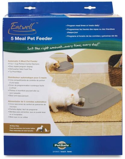 PetSafe 5 Meal Automatic Pet Feeder, Dog and Cat Dry Food Dispenser, with Digital Clock and Portion Control, 1 Cup Compartment Portions, 5 Cups Total Capacity
