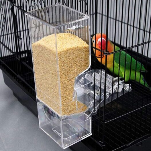 Evursua No Mess Bird Cage Feeders Automatic Parrot Seed Tube Birds Cage Accessories for Parakeet Canary Cockatiel Finch,Free Install,No Fragile