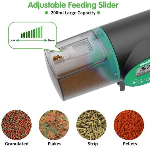 MOOBONA Automatic Fish Feeder, Moisture-Proof Electric Auto Fish Food Feeder Timer Dispenser for Small Fish Turtle Tank or Aquarium, Auto Feeding on Vacation or Holidays