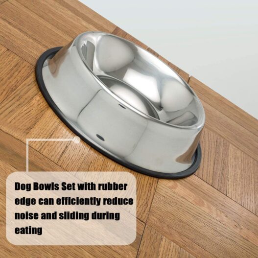 Mlife Stainless Steel Dog Bowl with Rubber Base for Small/Medium/Large Dogs, Pets Feeder Bowl and Water Bowl Perfect Choice (Set of 2)