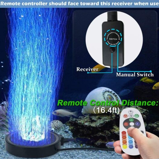 Aquarium Bubble LED Lights RGBW, TOPBRY Remote Controlled Air Stone Disk, with 16 Color Changing, 4 Lighting Effects for Fish Tank Decorations