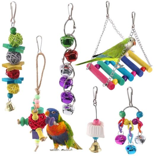 Keadic Various Bird Parrot Toys, Bird Hanging Shredding Swing Chew Toys Bell Pet Bird Cage Hammock Toy for Parakeets, Cockatiels, Conures, Finch and Love Birds