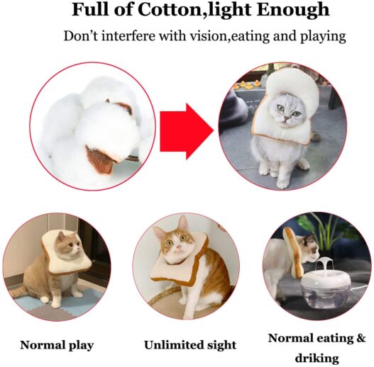 BWOGUE Adjustable Cat Cone Collar Cute Toast Neck Cone Recovery Collar After Surgery, Anti-Bite Lick Wound Healing, Soft Edge E-Collar for Kitten and Cats