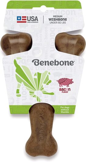 Benebone Real Bacon Durable Wishbone Dog Chew Toy for Aggressive Chewers, Made in USA